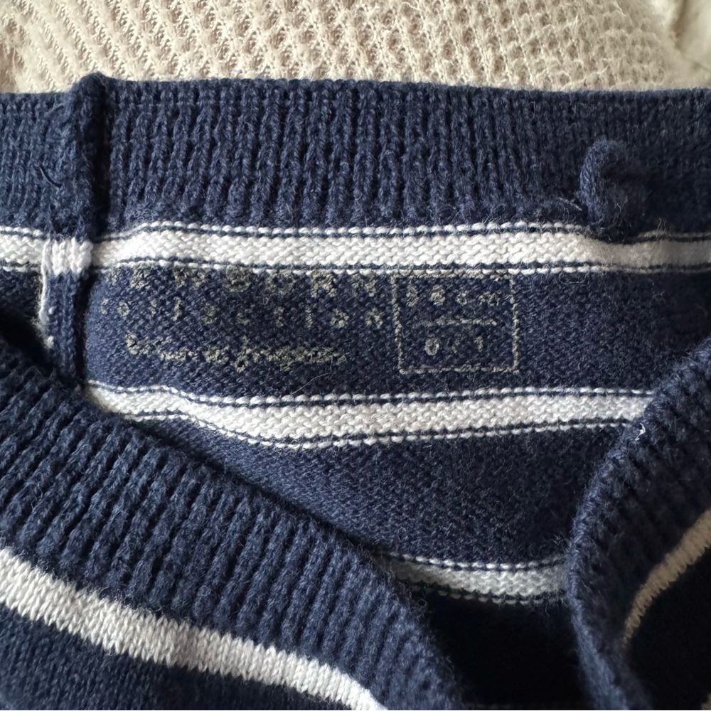 Navy & White Striped Baby Footed Knit Pants - Picture 3 of 4